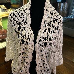 Jessica London Cream Crochet Open-Front Shrug